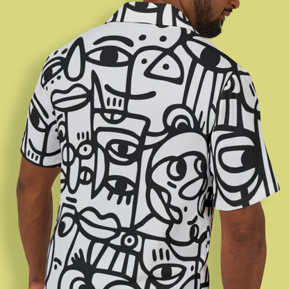 Peopling Doodle Pattern Anti-Social Humor Hawaiian Camp Shirt
