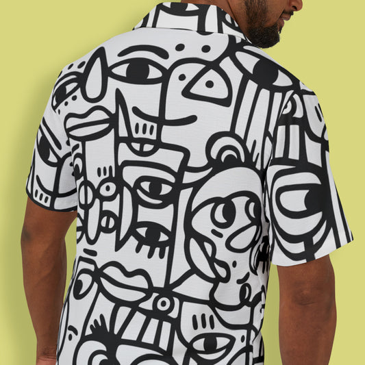 Peopling Doodle Pattern Anti-Social Humor Hawaiian Camp Shirt