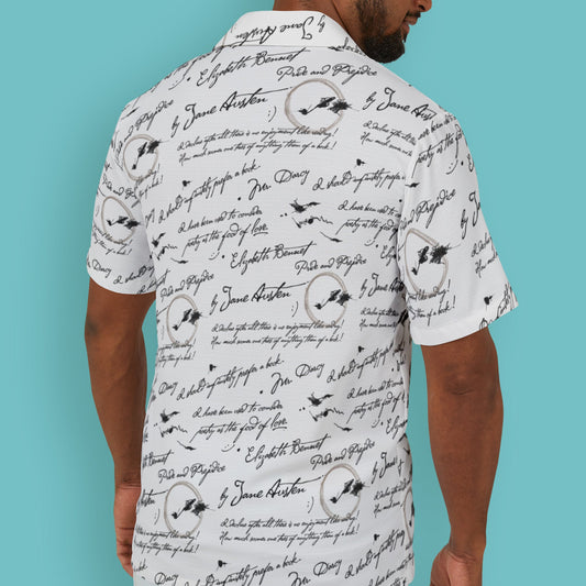 Bibliophile Manuscript Pattern Literary Hawaiian Camp Shirt