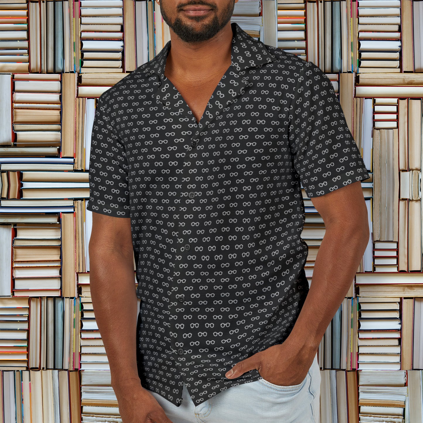 Book Nerd Glasses Pattern Geeky Reader Hawaiian Camp Shirt
