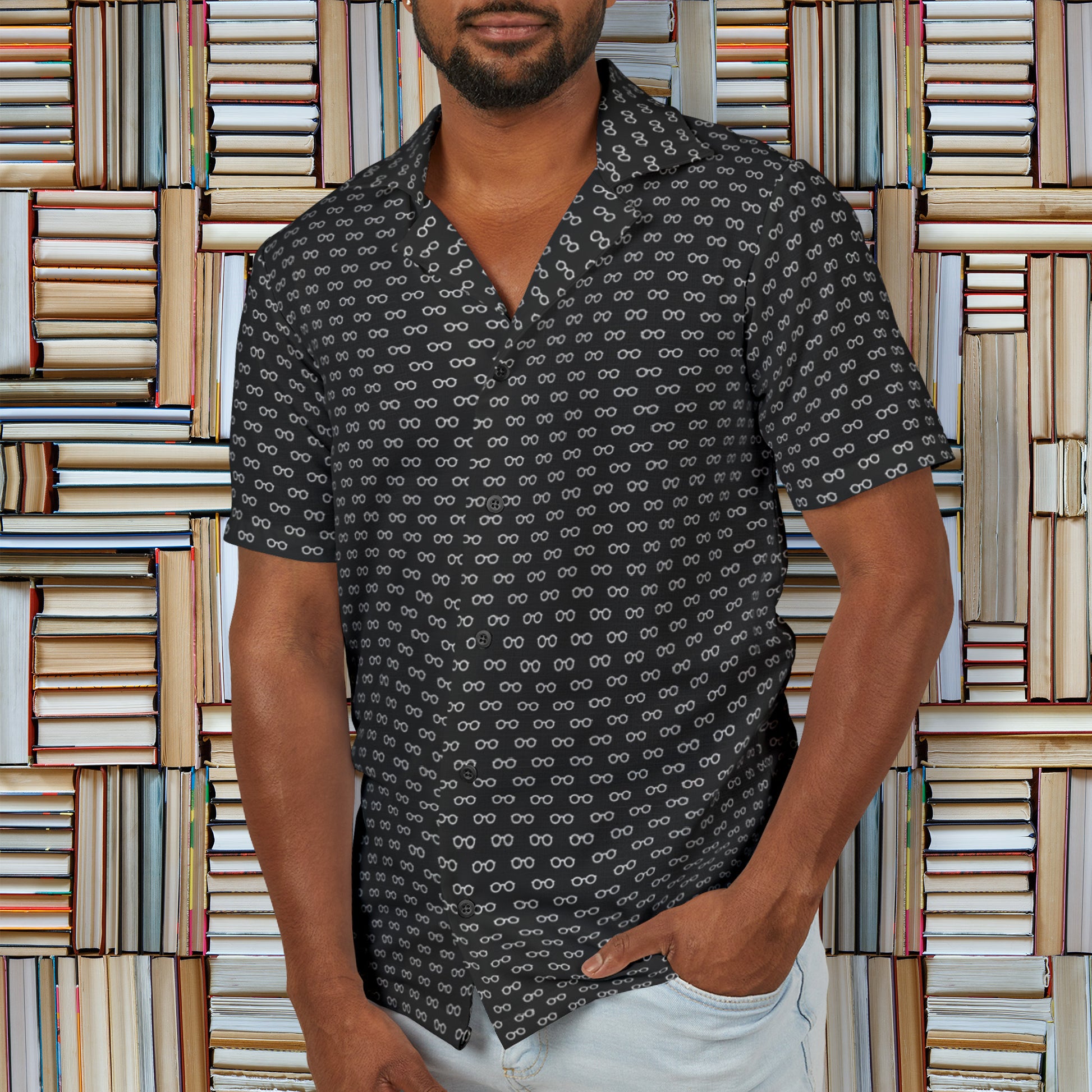 Book Nerd Glasses Pattern Geeky Reader Hawaiian Camp Shirt
