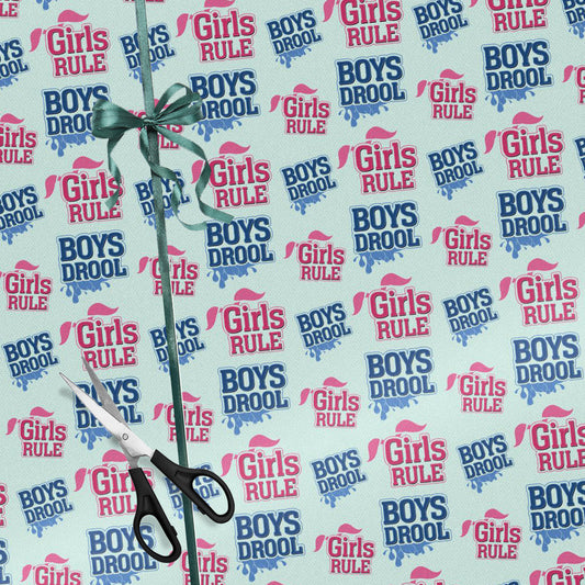 Girls Rule, Boys Drool Wrapping Paper Roll - Retro Polkadot Pattern