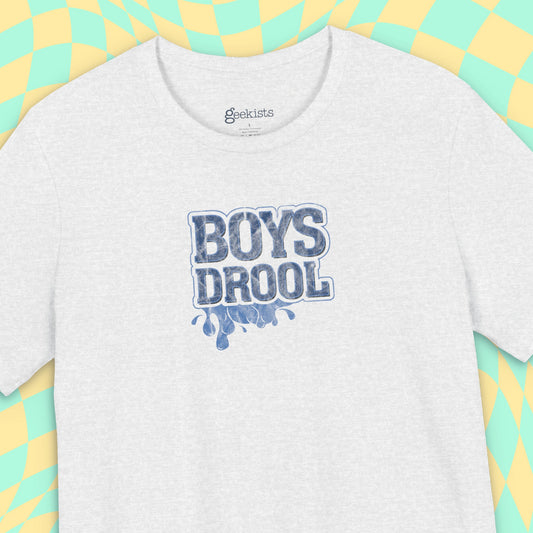 T-Shirt Boys Drool — Short Sleeve Jersey Tee — Unisex Lightweight Crewneck T-Shirt, Retro Distressed, for Couples (Funny Girls Rule, Boys Drool)