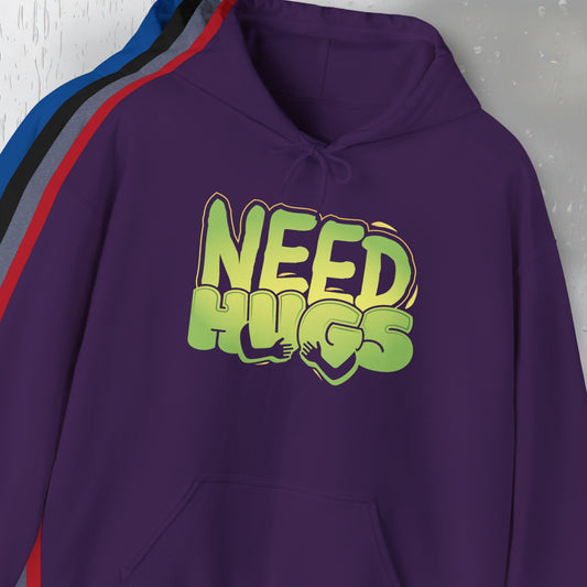 Need Hugs hoodie design – warm, comforting graphic for self-care and supportive gifting | hero