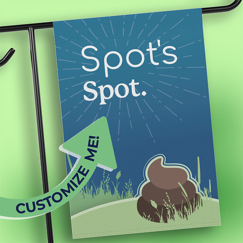 Custom pet name garden flag – Fido’s Spot funny poop sign | closeup