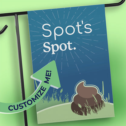 Custom pet name garden flag – Fido’s Spot funny poop sign | closeup