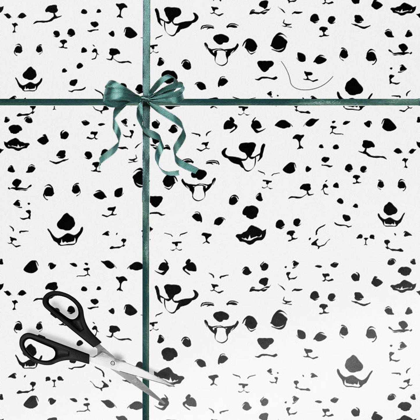 Pet Faces Wrapping Paper – Black and White Dog Party Design | hero shot