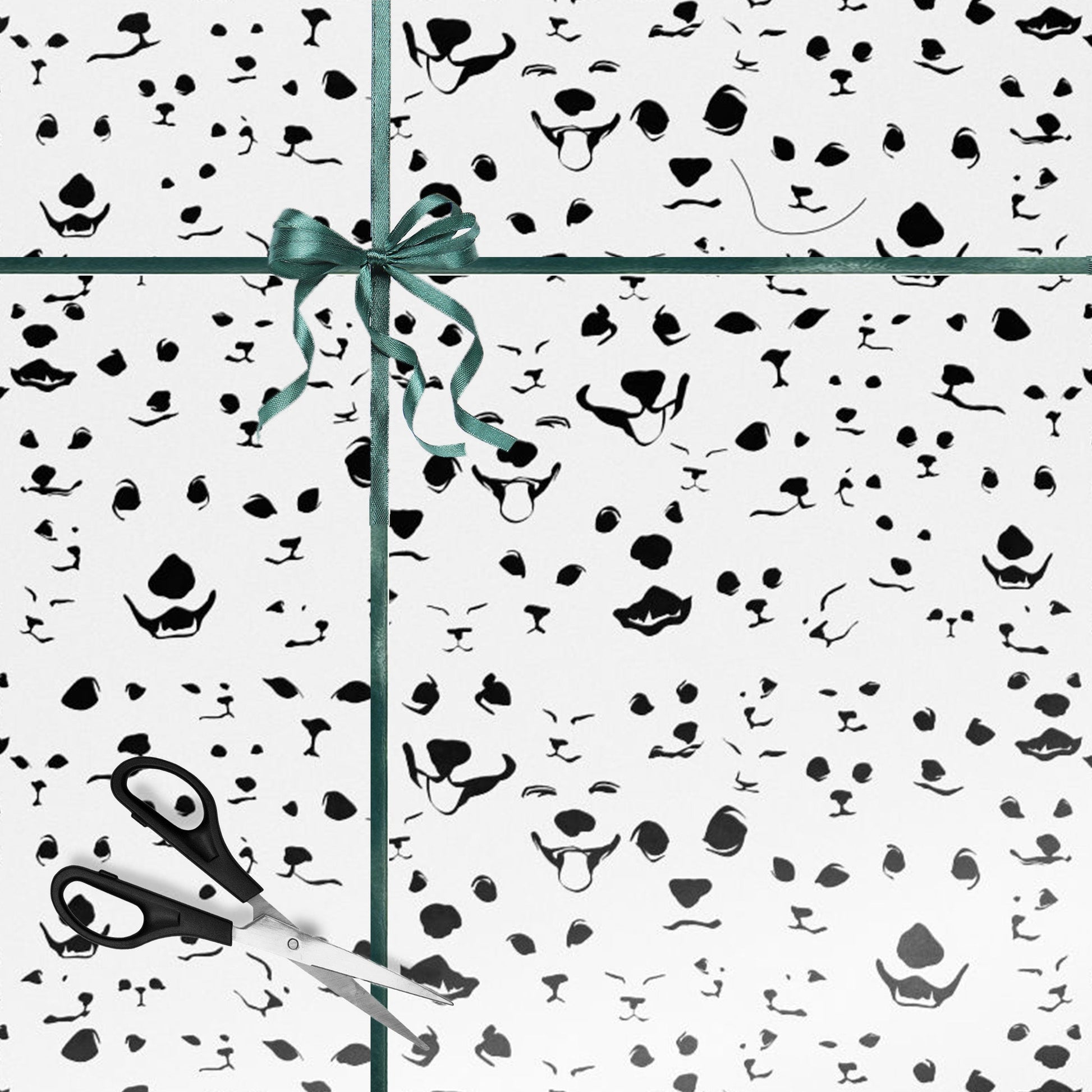 Pet Faces Wrapping Paper – Black and White Dog Party Design | hero shot