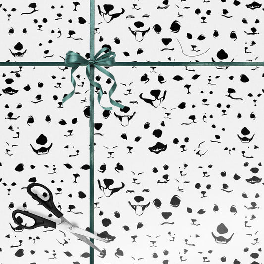 Pet Faces Wrapping Paper – Black and White Dog Party Design | hero shot