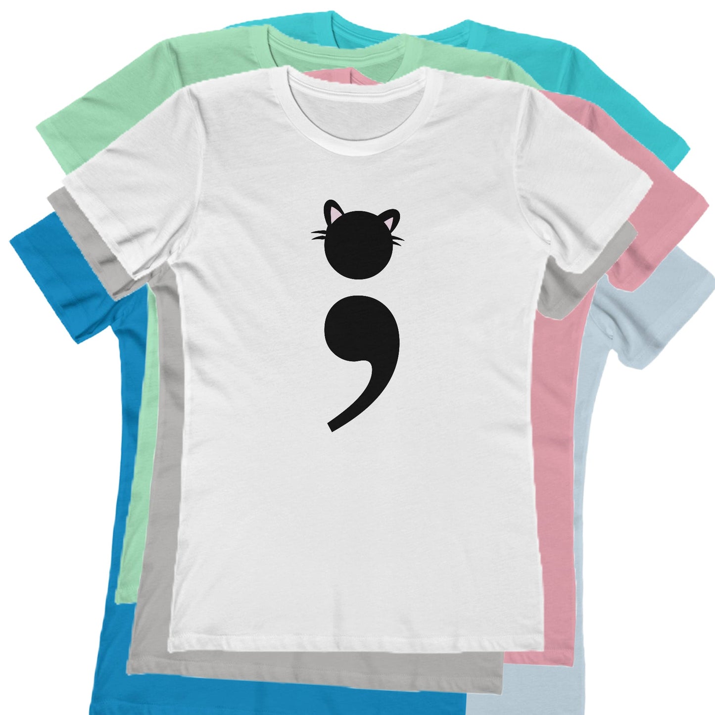 Funny cat mom shirt with nerdy punctuation humor | hero shot