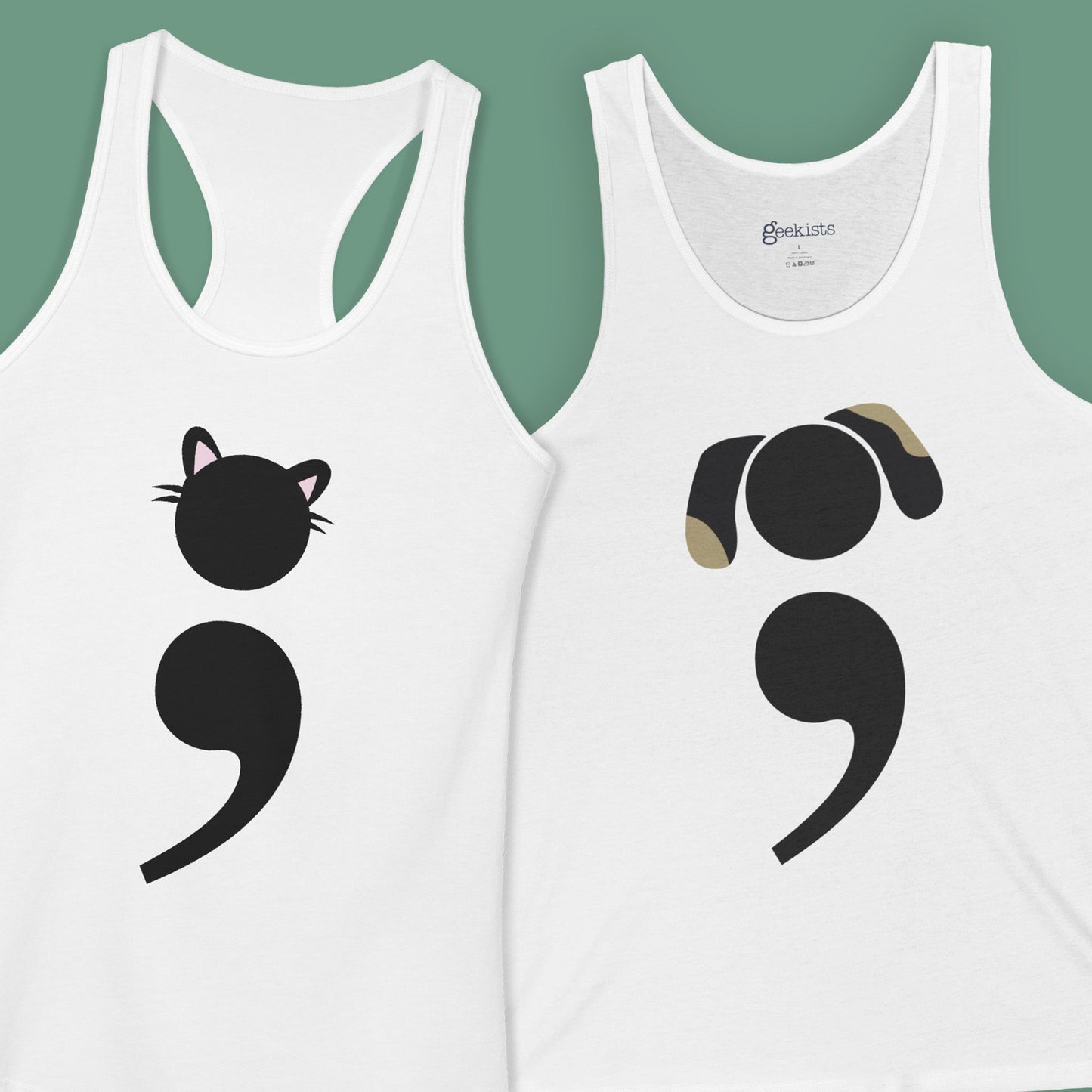 Women’s racerback tank top with Grammar Kitten design – a clever cat made from a semicolon, ideal for grammar nerds and cat moms | design variations