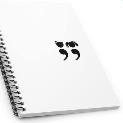 Spiral notebook with Grammar Pets design – a clever semicolon dog and cat illustration for writers, students, and editors | closeup