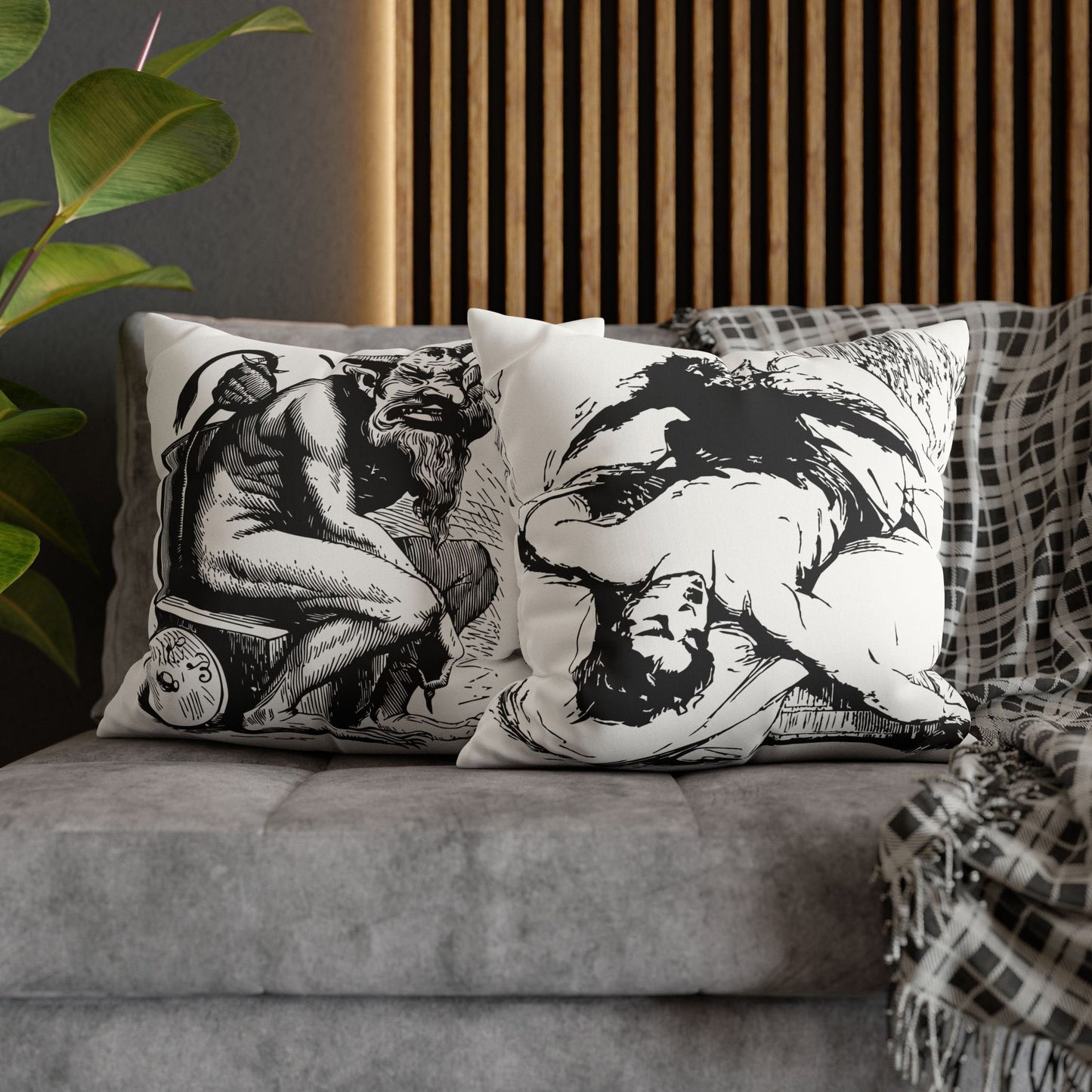 Belphégor from Dictionnaire Infernal 1863 — Victorian gothic sloth demon engraving throw pillow | scene 2up