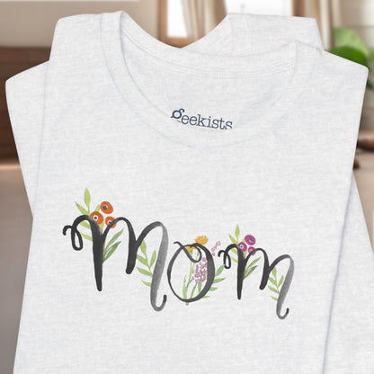 watercolor mom floral t shirt for garden moms | closeup