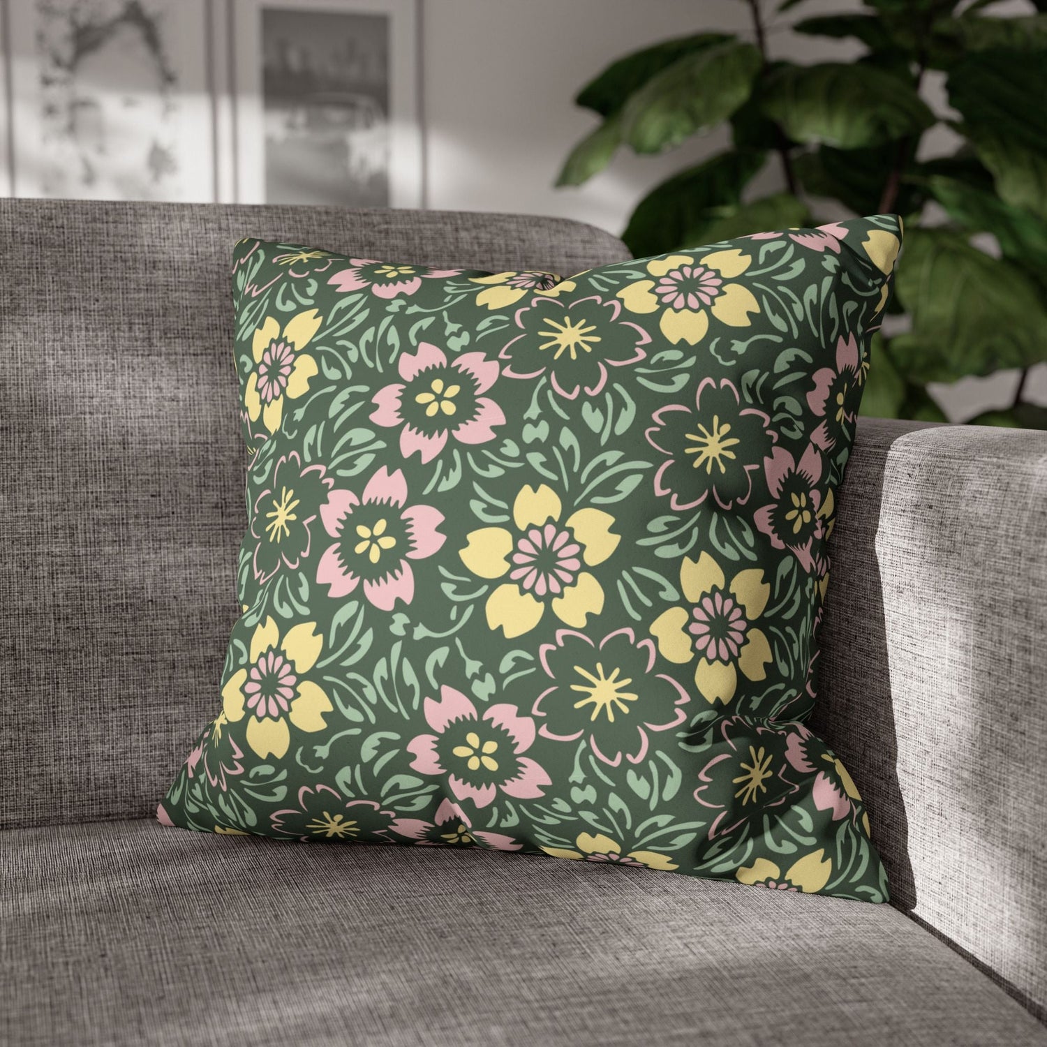 Home Stuff > Home Decor > Faux Suede Throw Pillow Case Soft Floral Pillow Cover | Light Pink & Green Accent for Cozy Home Gift or Mother’s Day Decor