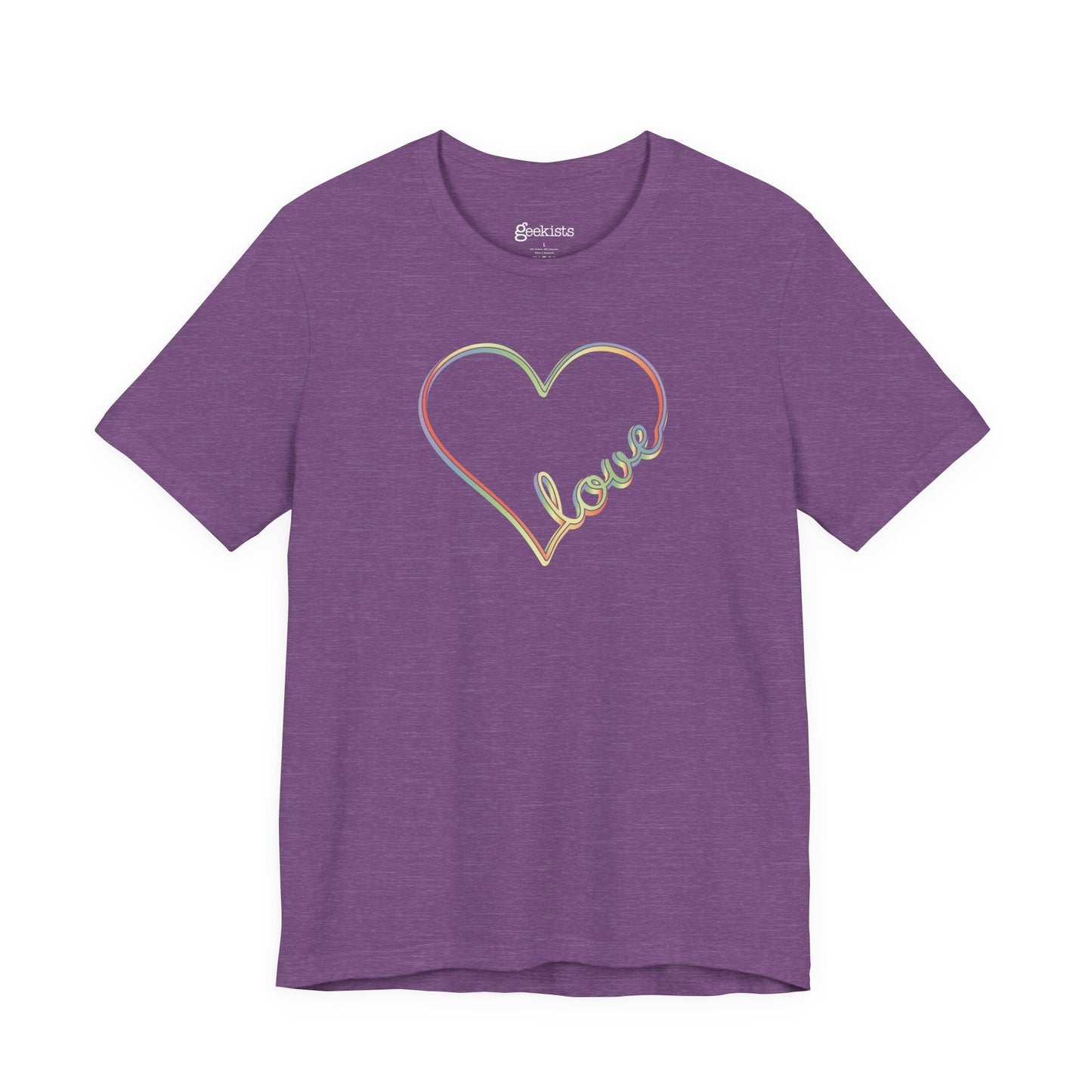 Unisex pastel heart t-shirt with rainbow love script in soft jersey fit, minimalist pride design | variant