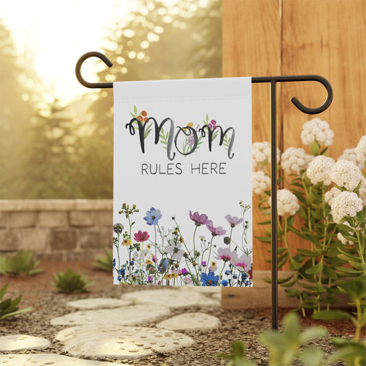 mom rules here floral garden house banner for garden moms | banner in garden