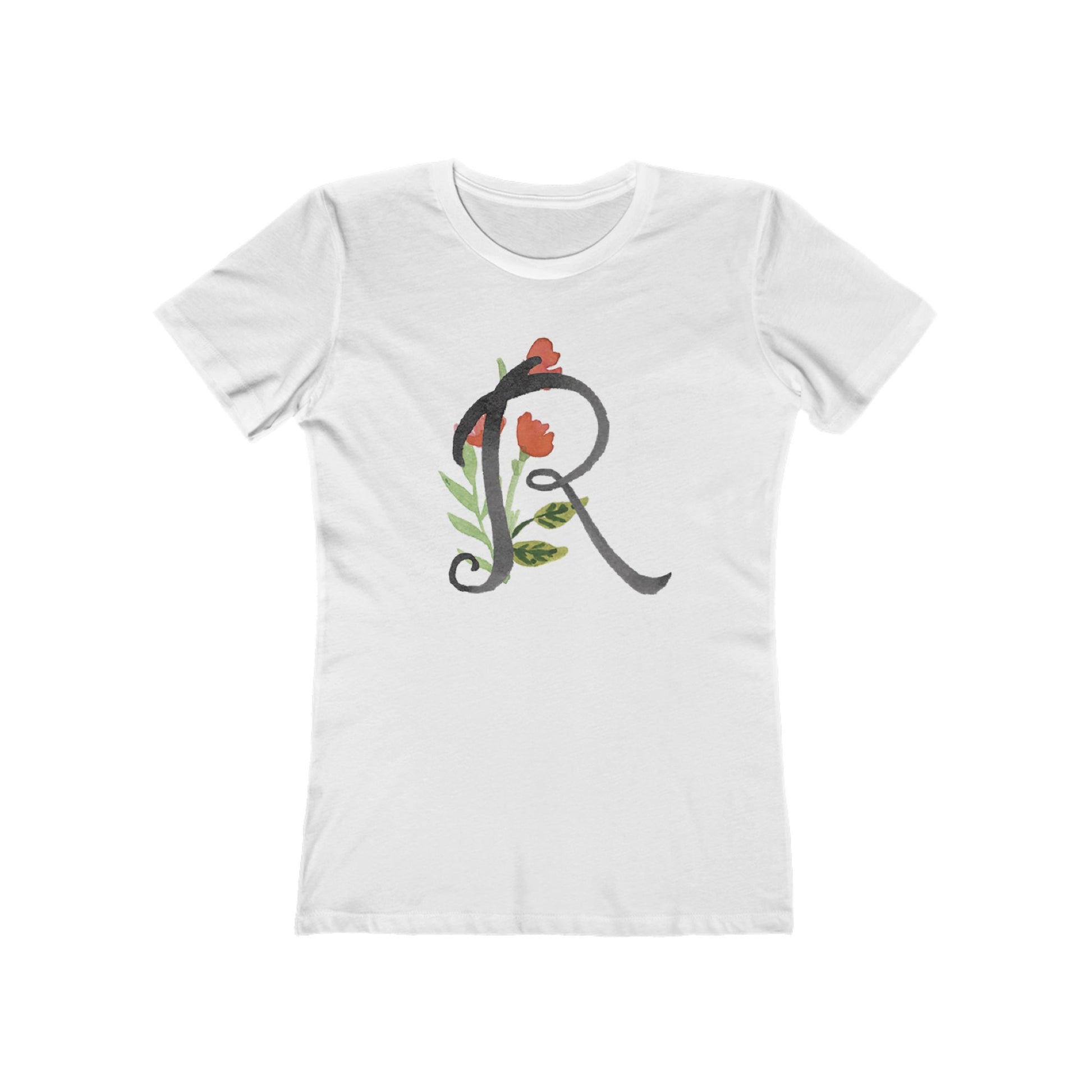 Clothing Stuff > Shirts & Tops > Women's Slim Fit Tee Watercolor Flower Letter R T-Shirt – Garden Nerd Tee for Plant Moms