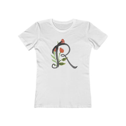 Clothing Stuff > Shirts & Tops > Women's Slim Fit Tee Watercolor Flower Letter R T-Shirt – Garden Nerd Tee for Plant Moms