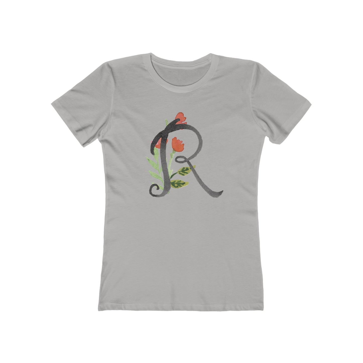 Clothing Stuff > Shirts & Tops > Women's Slim Fit Tee Watercolor Flower Letter R T-Shirt – Garden Nerd Tee for Plant Moms
