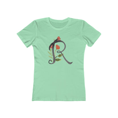 Clothing Stuff > Shirts & Tops > Women's Slim Fit Tee Watercolor Flower Letter R T-Shirt – Garden Nerd Tee for Plant Moms