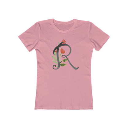 Clothing Stuff > Shirts & Tops > Women's Slim Fit Tee Watercolor Flower Letter R T-Shirt – Garden Nerd Tee for Plant Moms