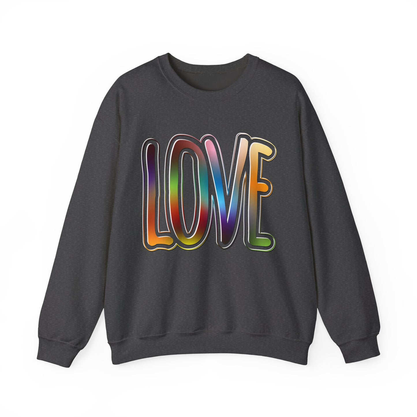 Sweatshirt Big Love, Love Big | Bold Rainbow Typography Unisex Heavy Blend Crewneck Sweatshirt for Pride, Valentine’s, and More