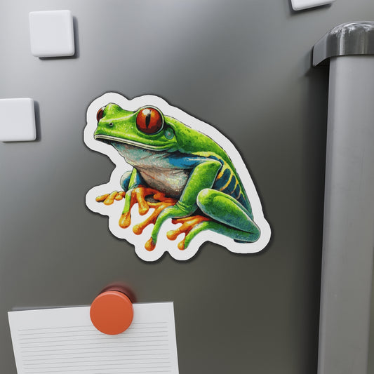 6-6-Die-Cut-1-pc Stickers Red-Eyed Tree Frog Vinyl Magnet | Quirky Frog Gift for Biology Nerds | Magnetized Fun