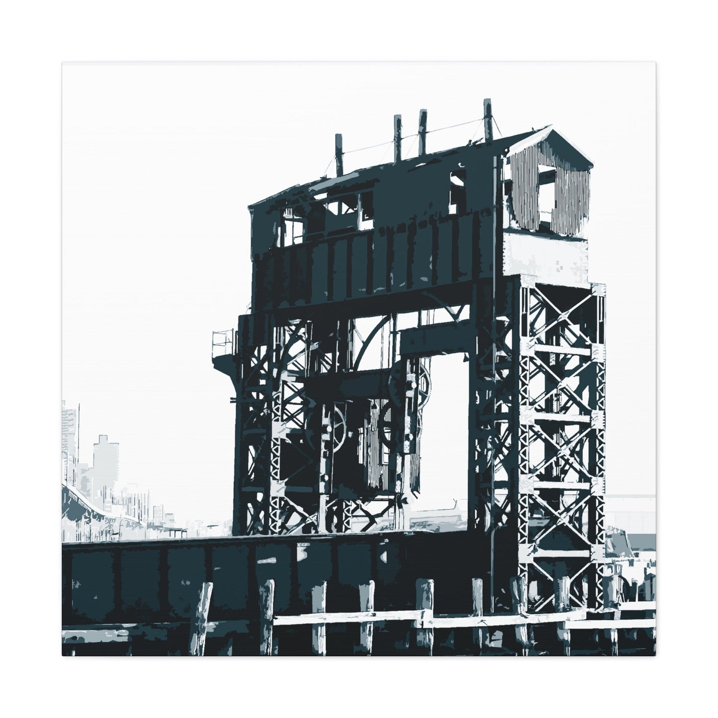 UWS Urban Decay Square Stretched Canvas Print — Hudson River NYC Graphic — Detail