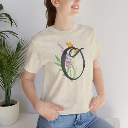 Clothing Stuff > Shirts & Tops > Unisex Jersey Tee Watercolor Flower Letter O T-Shirt – Garden Nerd Tee for Plant Moms