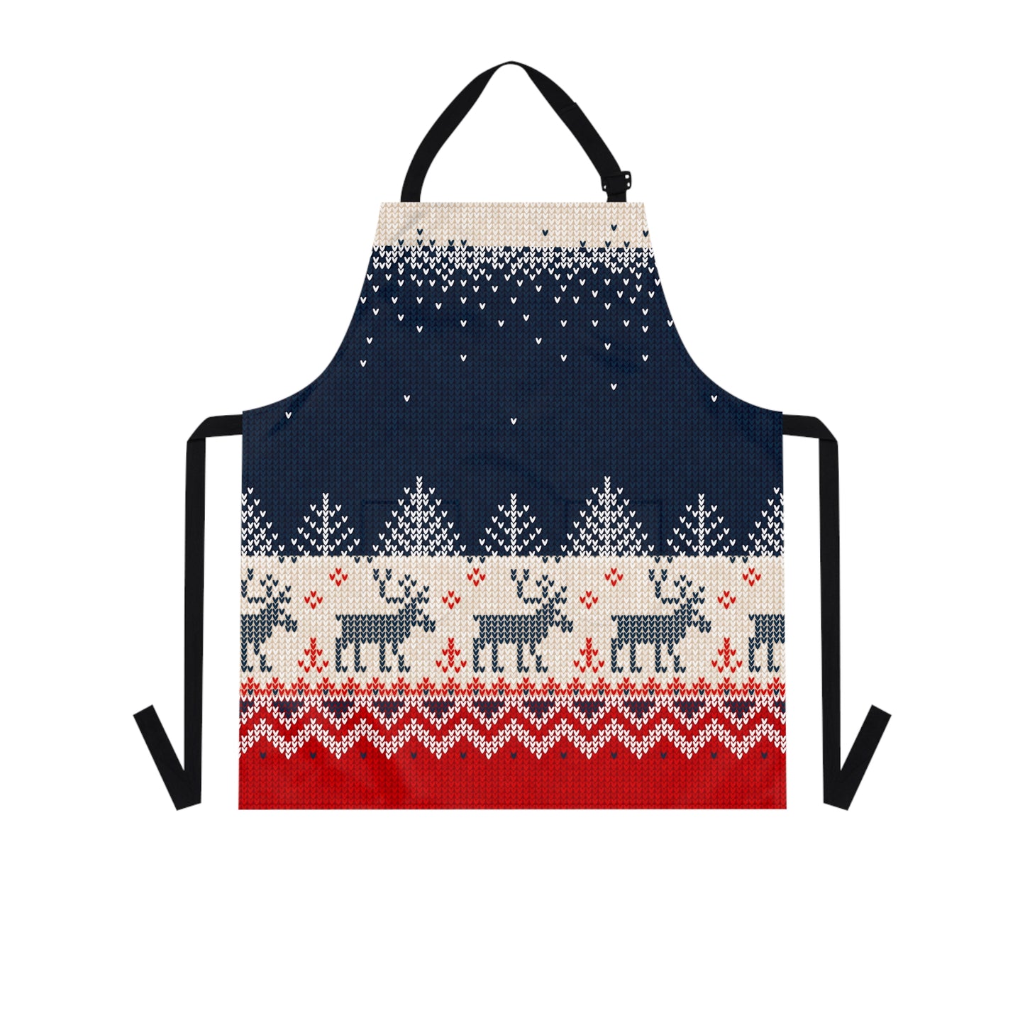 One-size-Black All Over Prints Ugly Reindeer Sweater Kitchen Apron | Knit-Effect Holiday Chef Gear | Secular Christmas Cooking