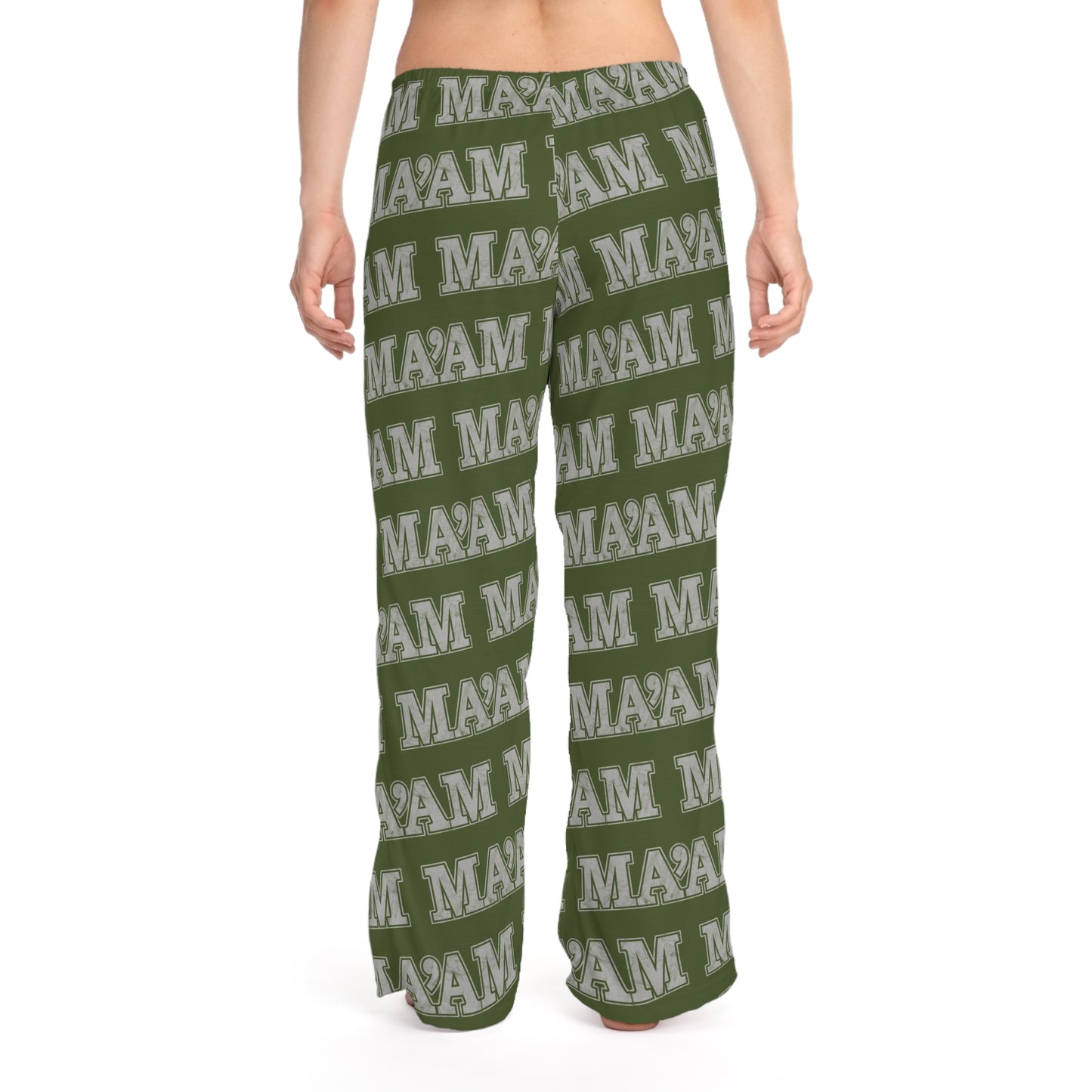 All Over Prints Ma’am Alpha Female Military Nerd Women's Pajama Bottoms | Distressed Army Green Pattern | Bold Sleepwear for Alpha Women