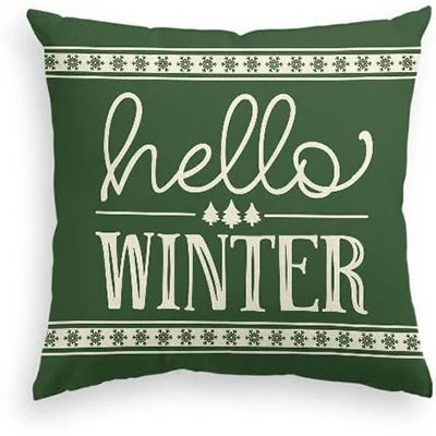 Home Decor Green Christmas Pillow Covers | Happy Holidays Country Nerds | Let It Snow, It's Wintertime, Joy to the World, Oh Tannenbaum