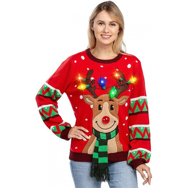 Rudolph Light-Up Ugly Christmas Sweater | Interactive Holiday Pullover with Glowing Antlers & Red Nose