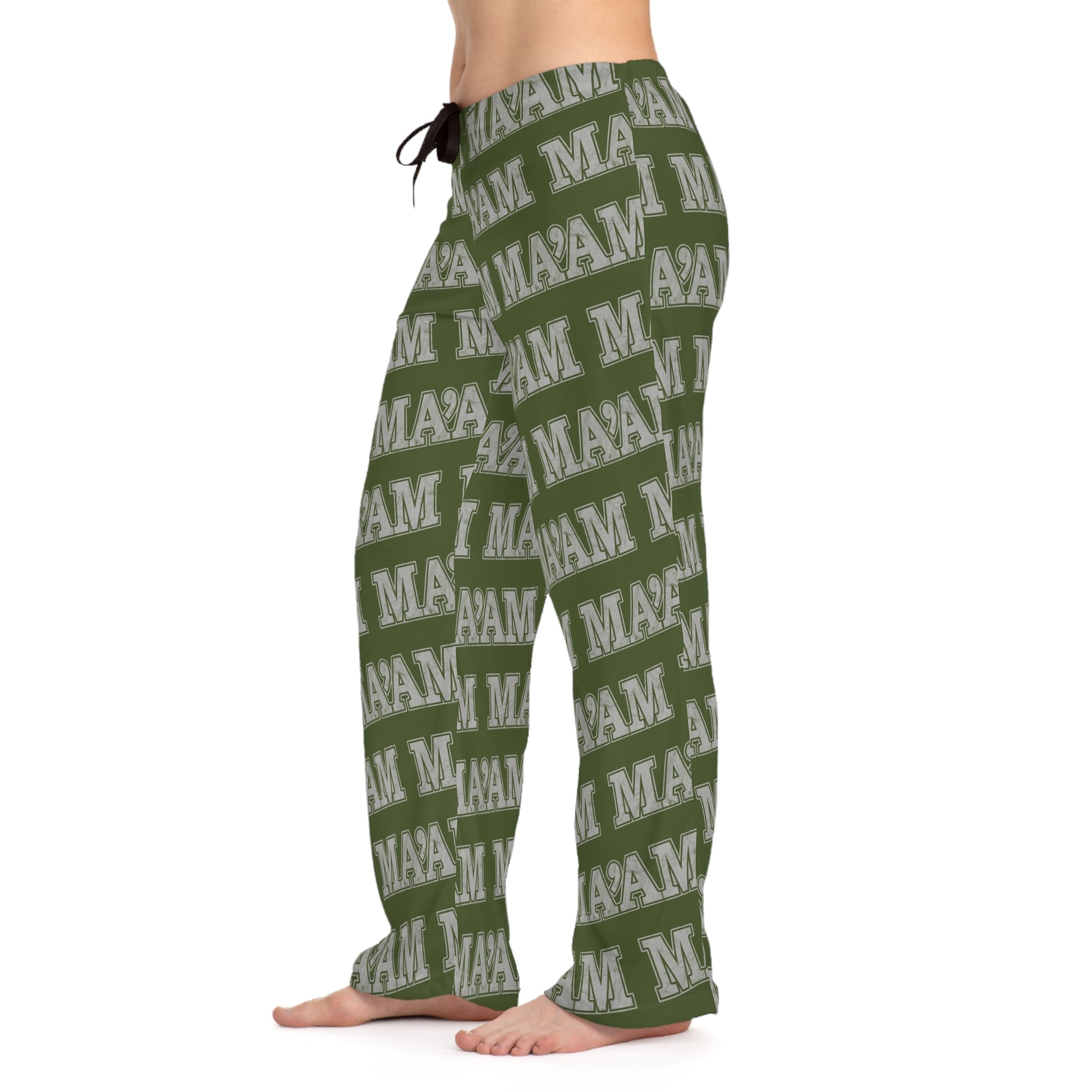 All Over Prints Ma’am Alpha Female Military Nerd Women's Pajama Bottoms | Distressed Army Green Pattern | Bold Sleepwear for Alpha Women