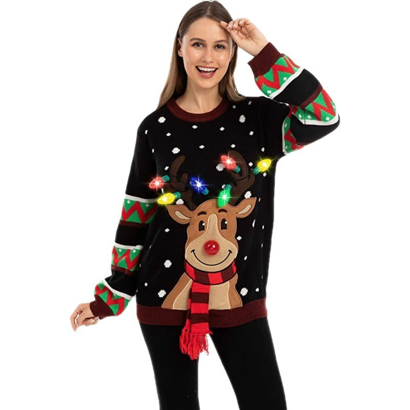 Rudolph Light-Up Ugly Christmas Sweater | Interactive Holiday Pullover with Glowing Antlers & Red Nose