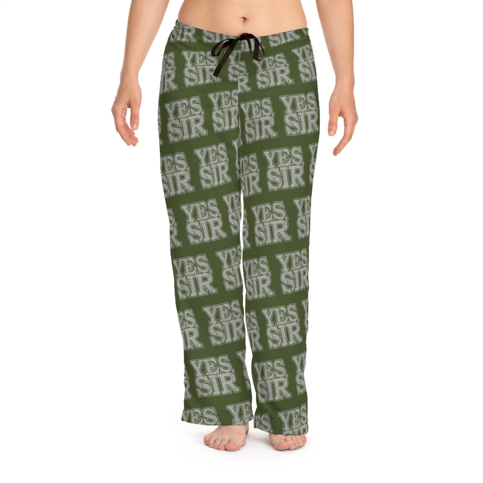 2XL-White-stitching All Over Prints Yes Sir! Alpha Guy Military Nerd Women's Pajama Bottoms | Army Green Distressed Pattern | Bold Sleepwear for Commanding Comfort