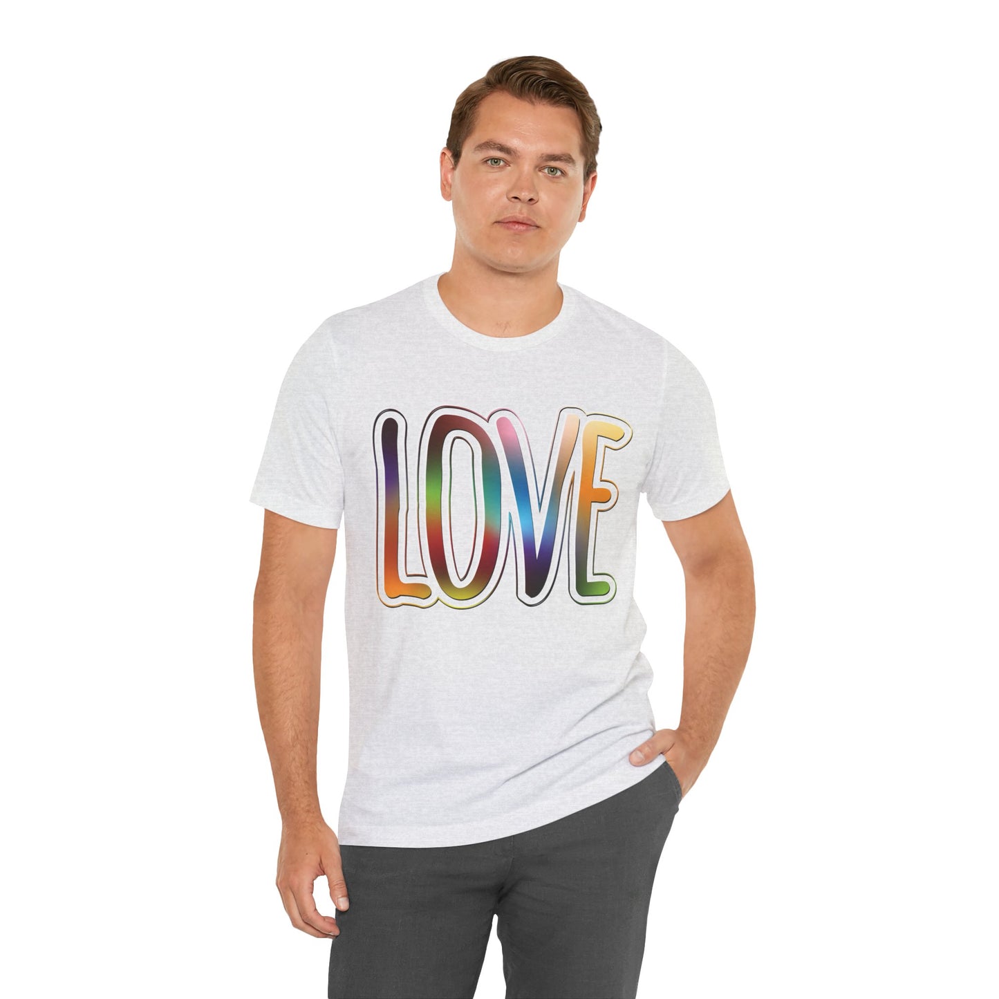 T-Shirt Big Love, Love Big | Bold Rainbow Typography Unisex Lightweight Jersey T-Shirt for Valentine’s, Pride, and Weddings