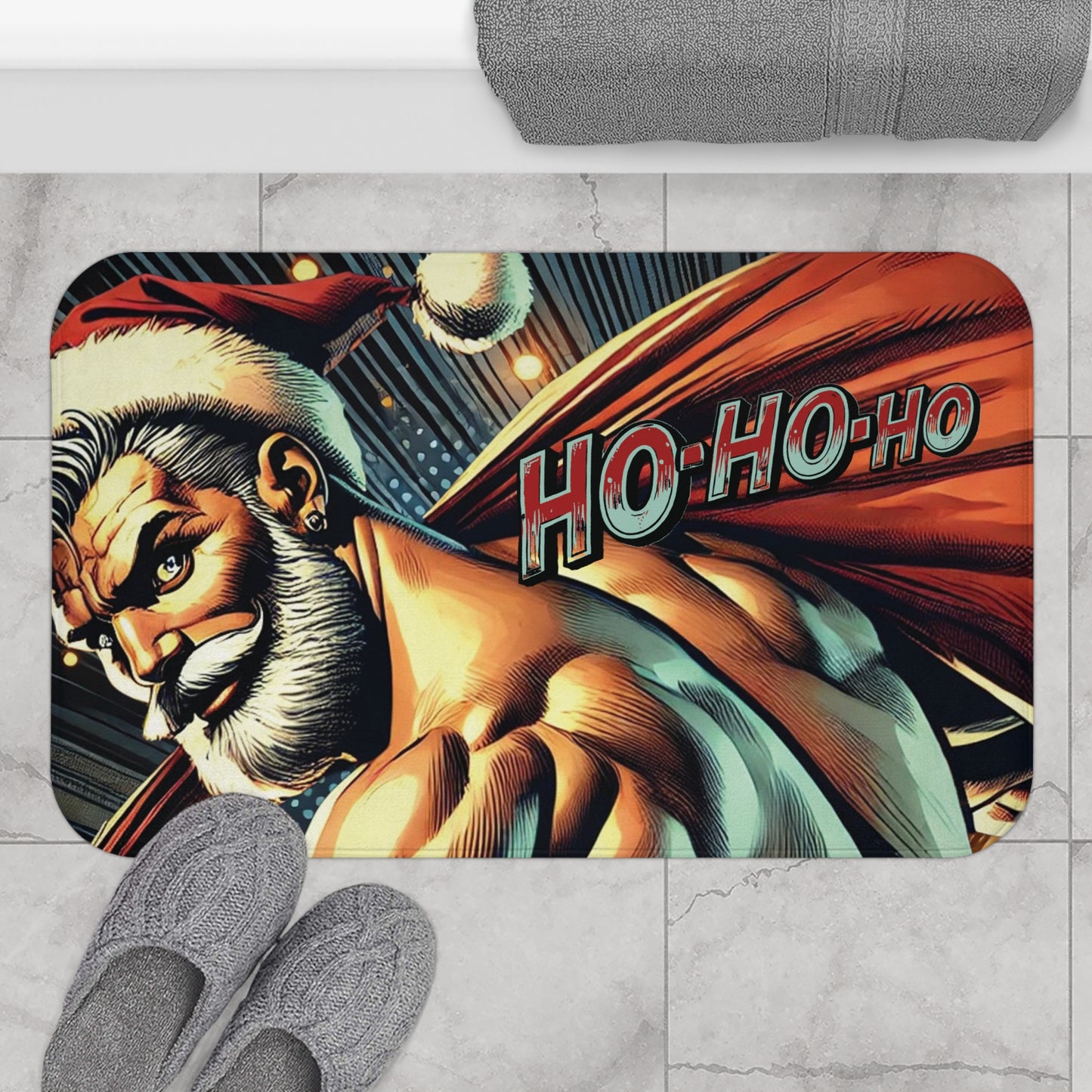 Ho-Ho-Ho! Naughty Santa Claus Bath Mat | Big Hanging Sack Festive Bathroom Humor