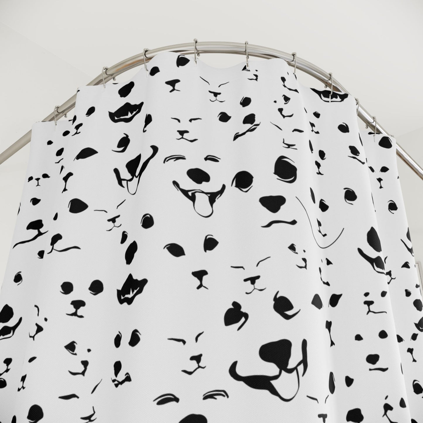 Funny Dog Lover Shower Curtain | Pet Faces Pattern Bathroom Decor | closeup