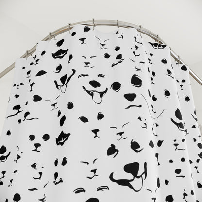 Funny Dog Lover Shower Curtain | Pet Faces Pattern Bathroom Decor | closeup