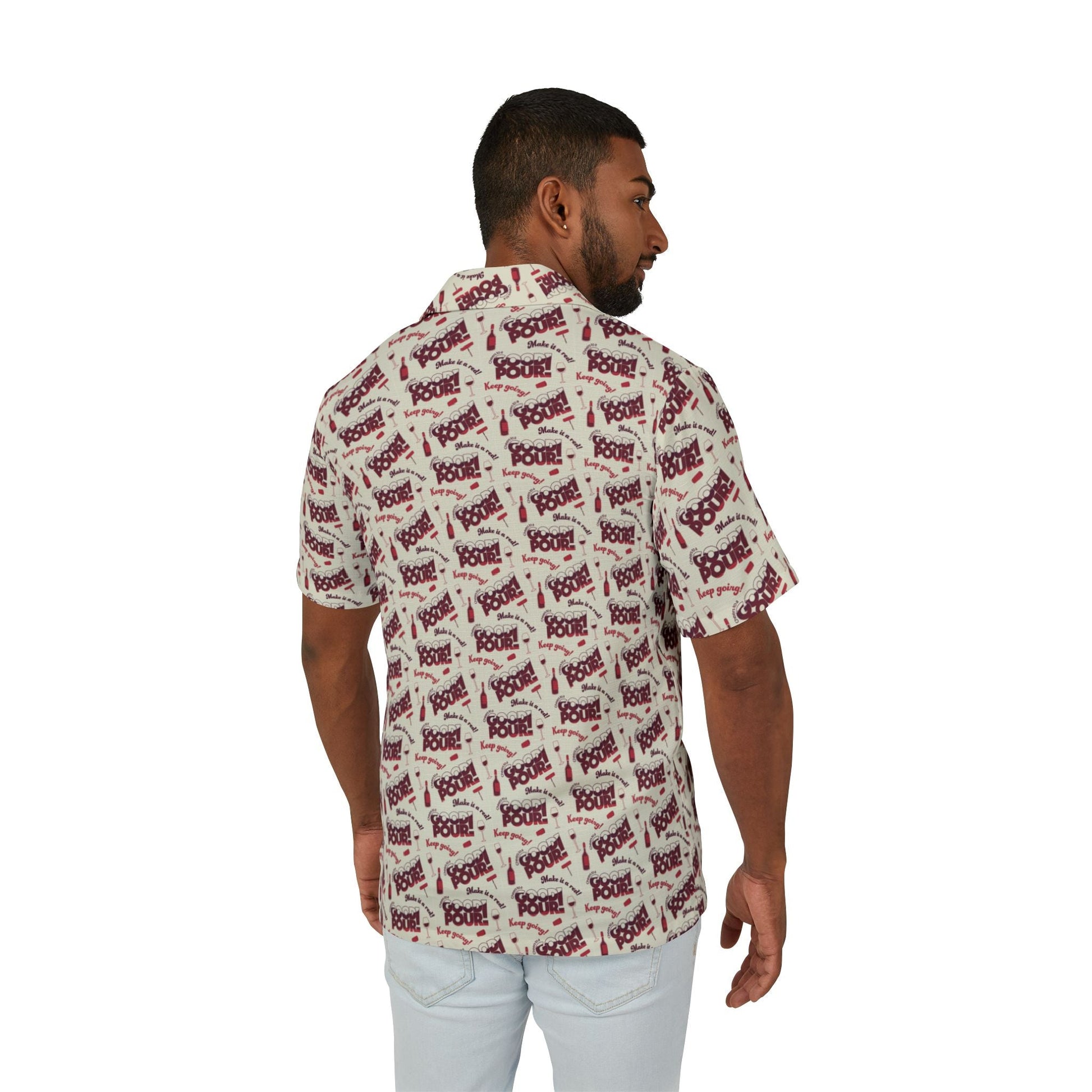 All Over Prints Cheers to a Good Pour | Wine-Themed Hawaiian Camp Shirt | Men’s Relaxed Fit Button-Down for National Red Wine Day