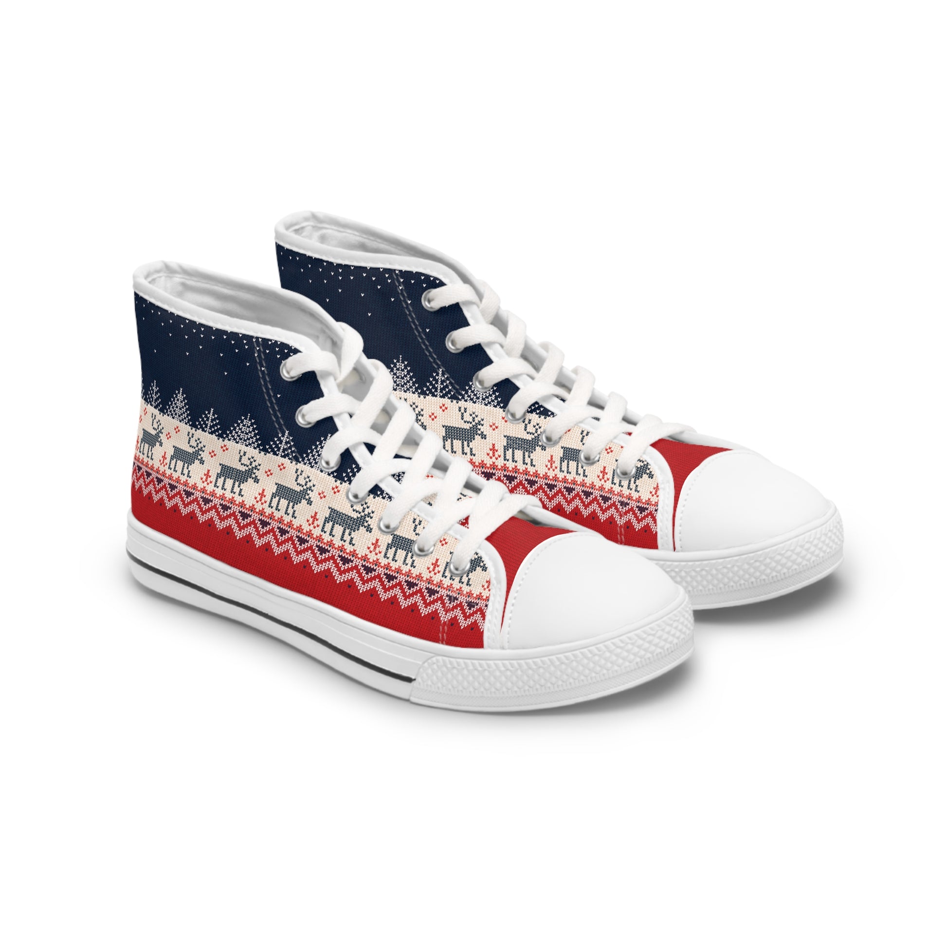 Shoes Ugly Reindeer Sweater Women's High-Top Sneakers | Knit-Effect Festive Footwear | Secular Christmas Shoes