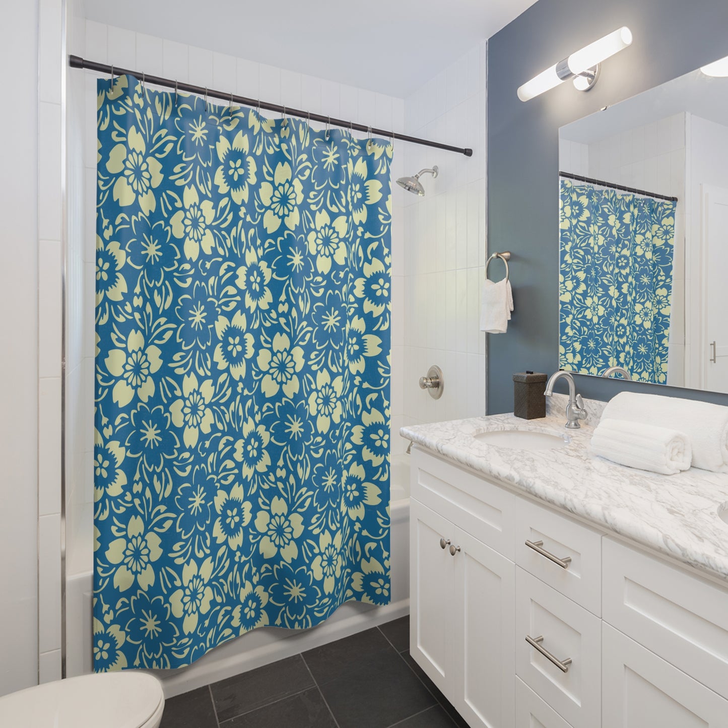 Customize Me! Floral Shower Curtain – HEX Color Bathroom Decor, Quick-Dry Polyester