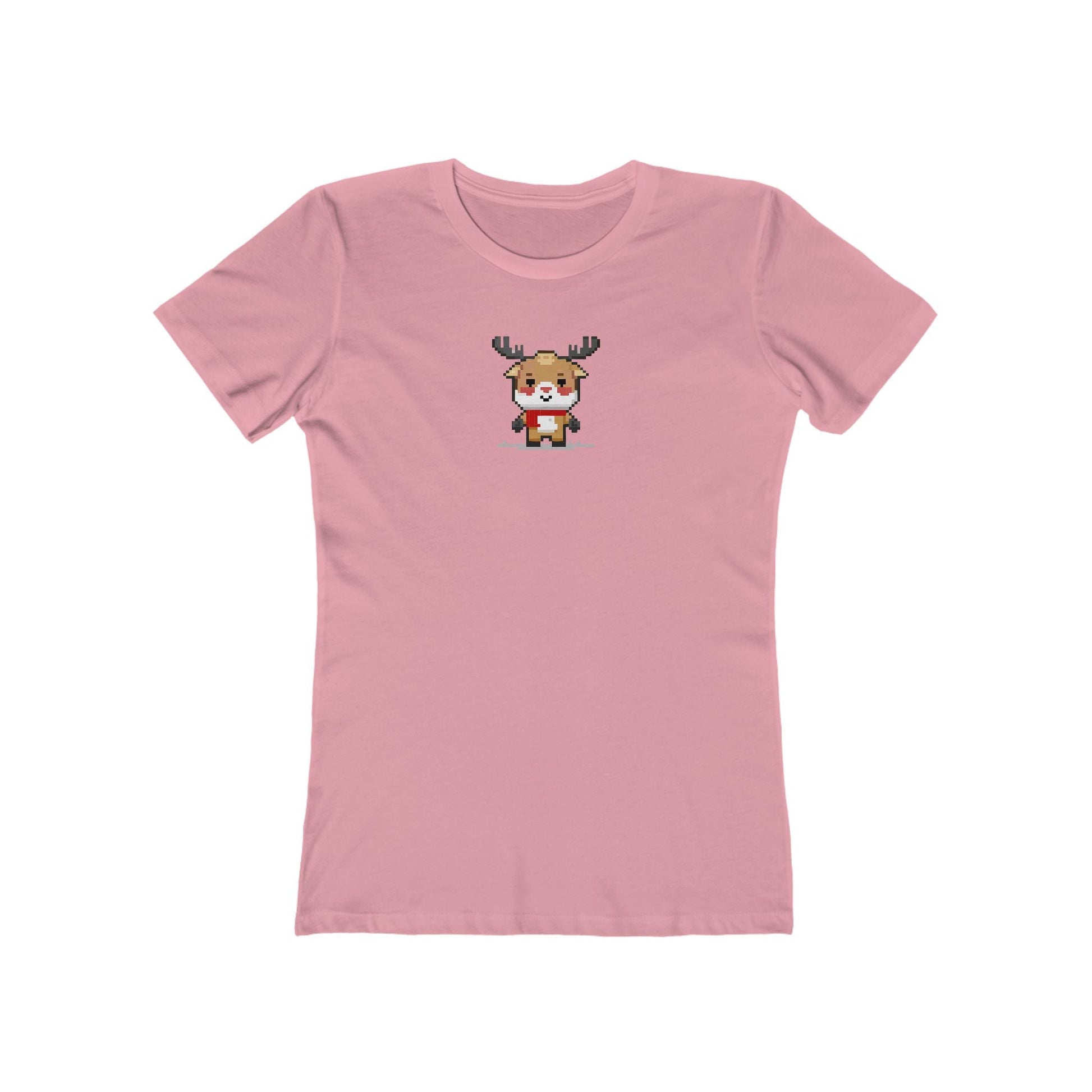 Solid-Light-Pink-2XL T-Shirt 8-Bit Reindeer Women's T-Shirt | Slim Fit Shirt | Graphic Tee for Feminine Ladies