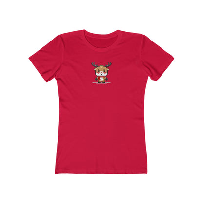 Solid-Red-3XL T-Shirt 8-Bit Reindeer Women's T-Shirt | Slim Fit Shirt | Graphic Tee for Feminine Ladies
