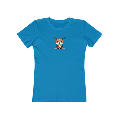 Solid-Turquoise-2XL T-Shirt 8-Bit Reindeer Women's T-Shirt | Slim Fit Shirt | Graphic Tee for Feminine Ladies
