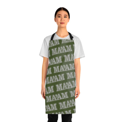 All Over Prints Ma'am Alpha Female Military Nerd Apron | Army Green Distressed Pattern | Commanding Kitchen Gear for Alpha Personalities