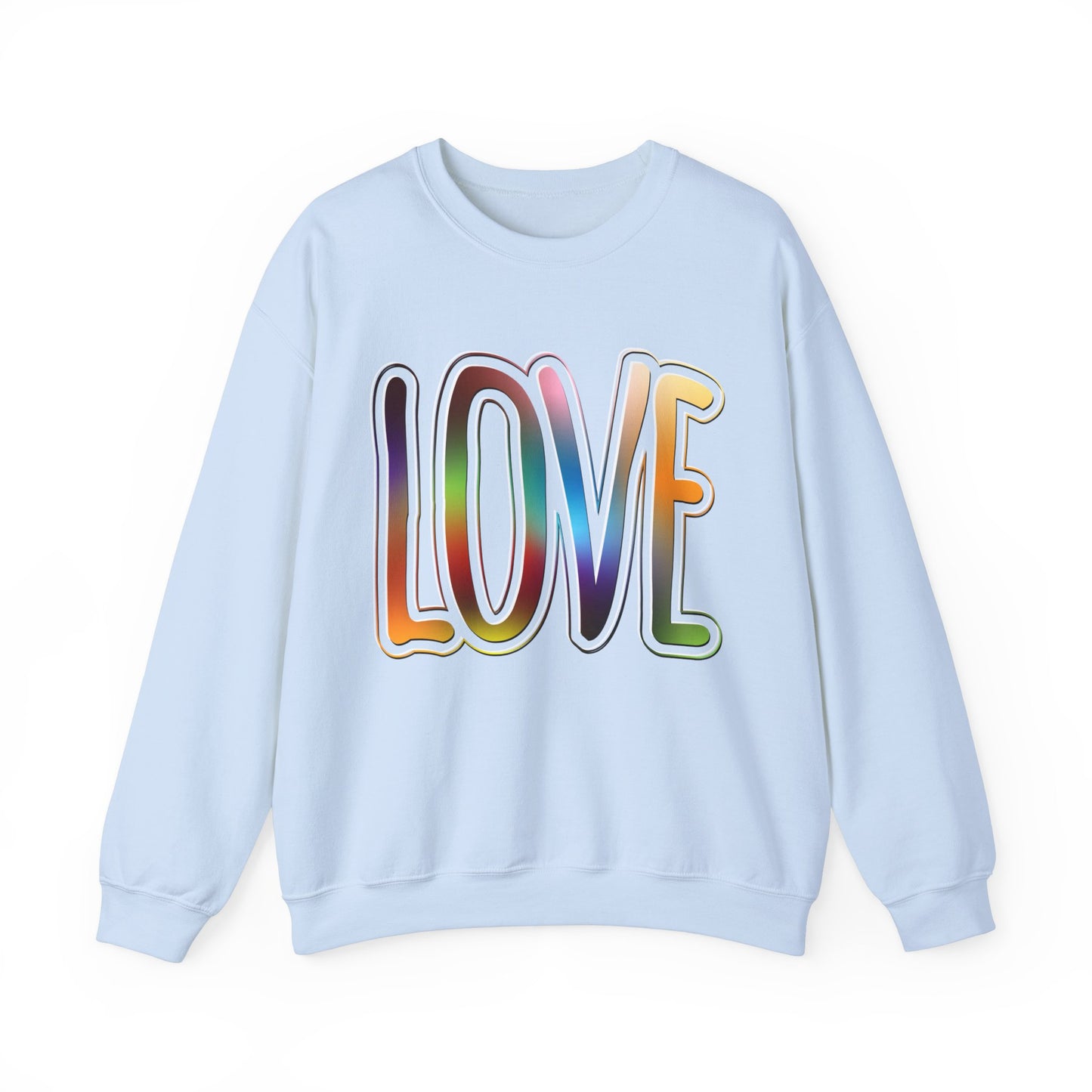 Sweatshirt Big Love, Love Big | Bold Rainbow Typography Unisex Heavy Blend Crewneck Sweatshirt for Pride, Valentine’s, and More