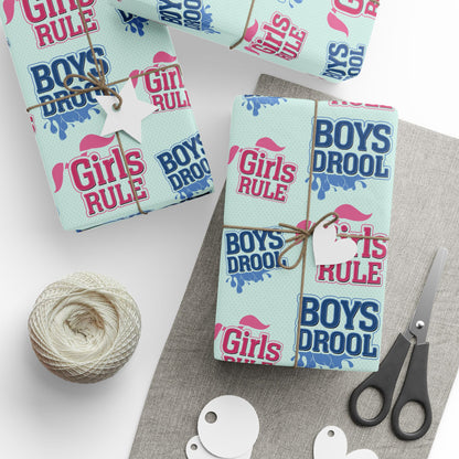 Girls Rule, Boys Drool Wrapping Paper Roll - Retro Polkadot Pattern